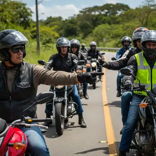 rodar en caravana motorizada por Honduras motociclistas-senales-mano-grupo-honduras