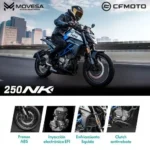 Tabla de la ficha técnica de la CFMOTO 250NK. Conoce las especificaciones de esta moto deportiva en Honduras.